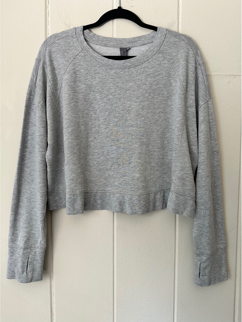 Sweaty Betty After Class Crop Sweatshirt Light Grey Marl Thumbholes Size XL